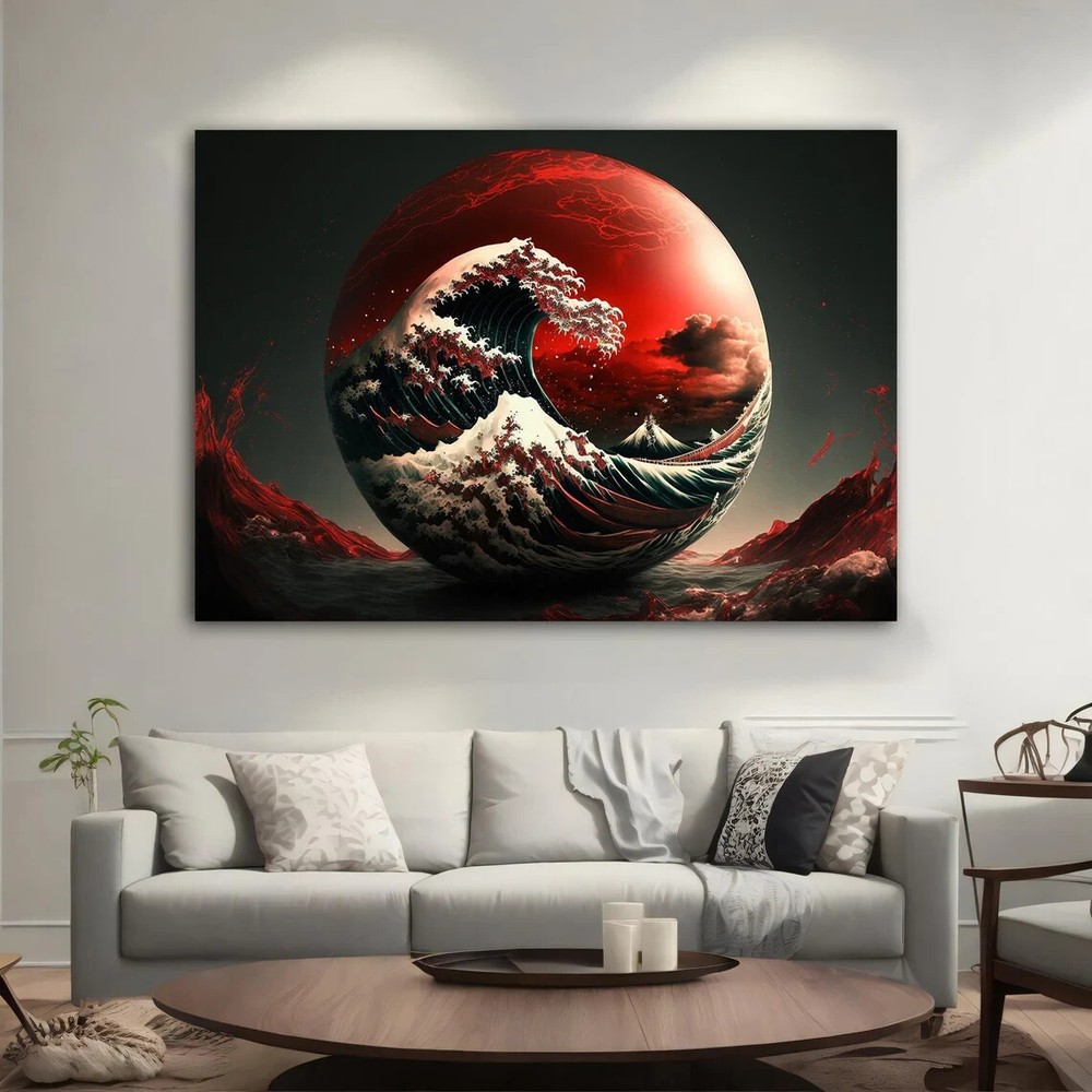 Wave View Modern Red Ocean Wavy Paint Unframed Canvas Print Australian Wall Art