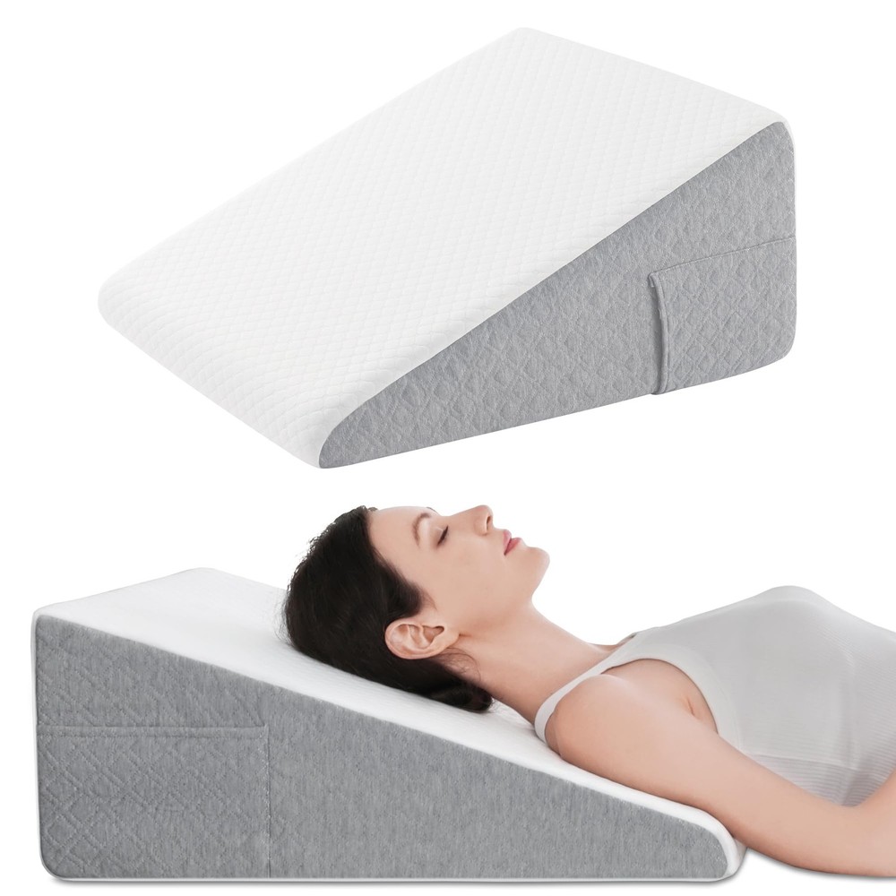 10'' Wedge Pillow for Sleeping, Soft Memory Foam Bed Wedge Pillow for Headboard