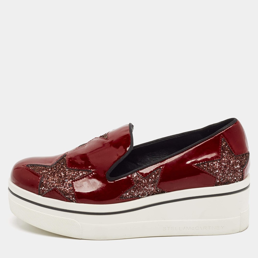 Stella McCartney Binx Star Size 40 Red Faux Patent Leather Slip On Sneakers
