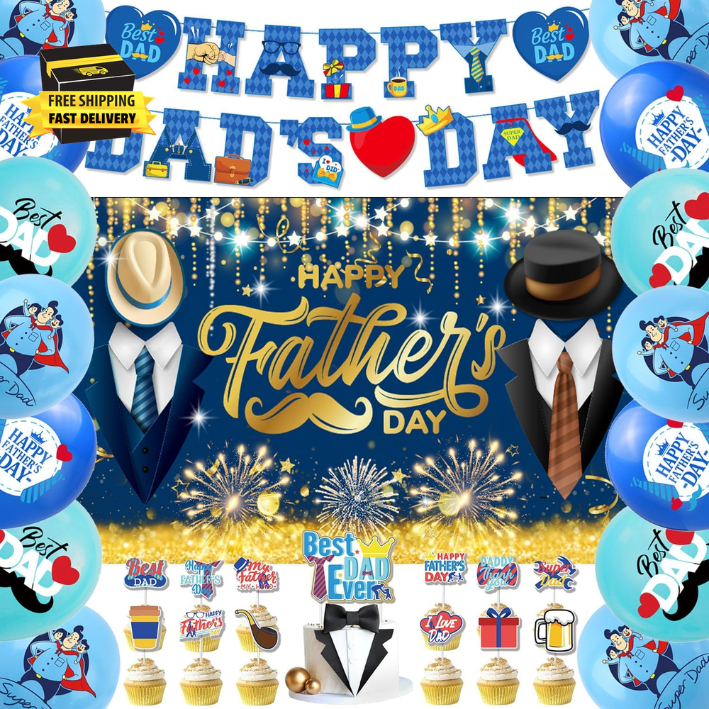 Fathers Day Decorations for Party, Happy Fathers Day Party Decorations Set Blue-image