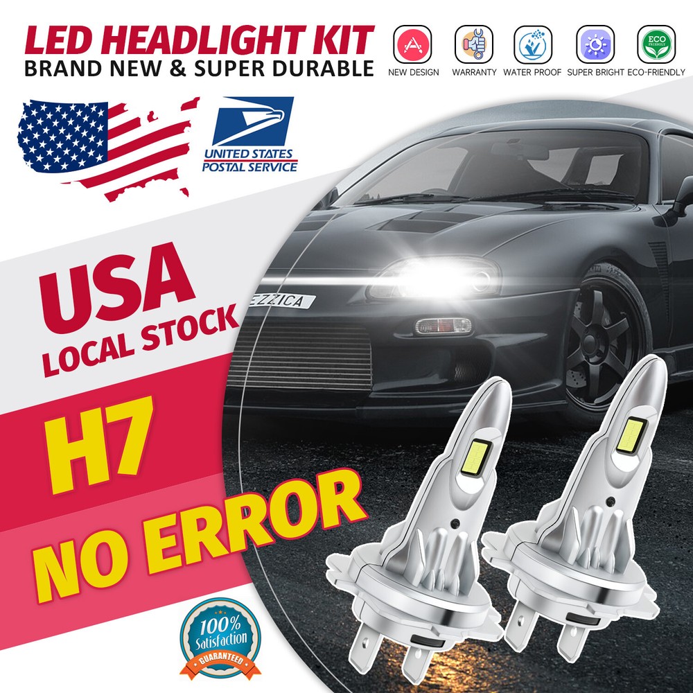 For Ford Audi 1996-17 LED Headlight Kit H7 8000LM 6000K High Low Beam Bulbs 2pcs