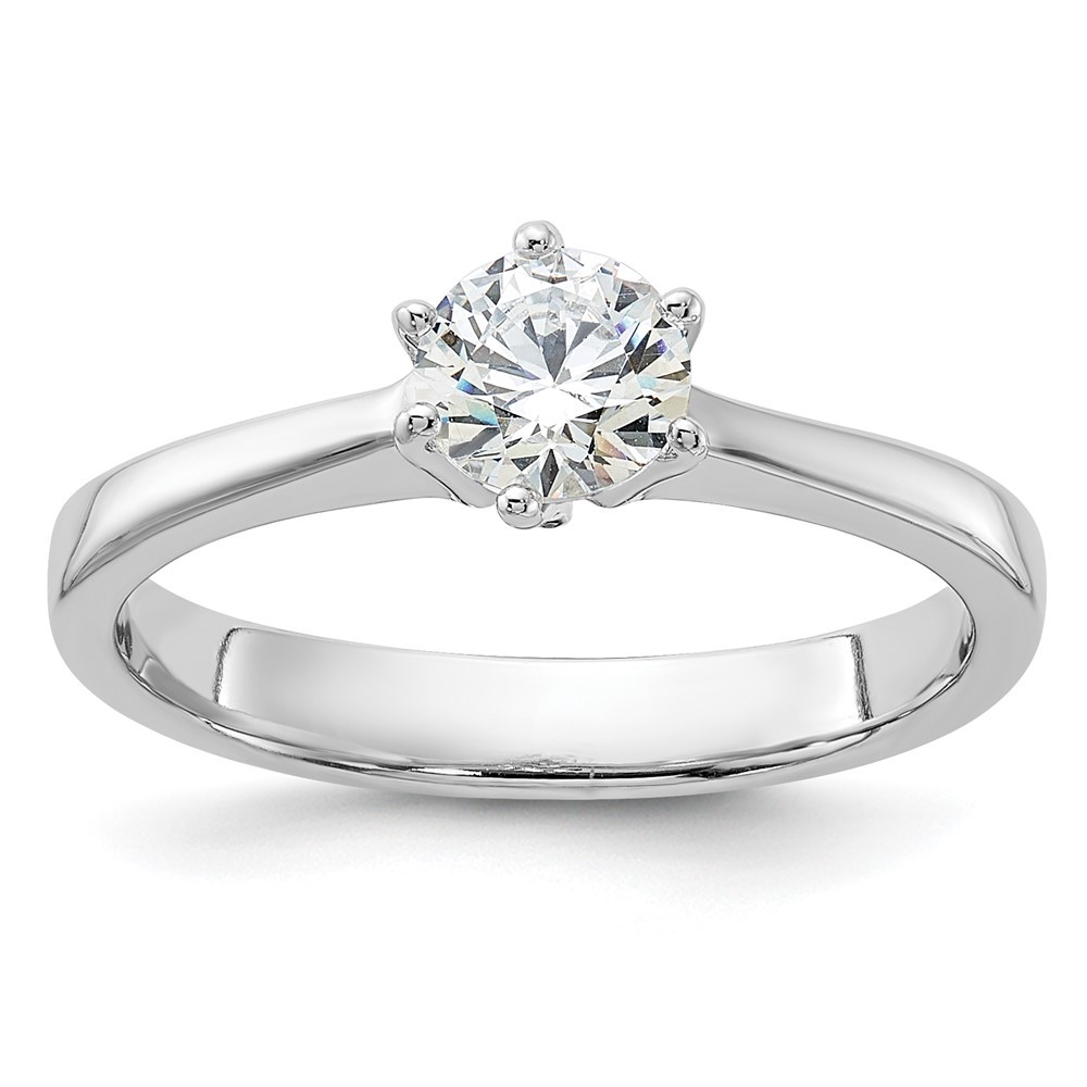 Sterling Silver Rhodium-plated 5mm Round Cubic Zirconia Engagement Ring Size 7