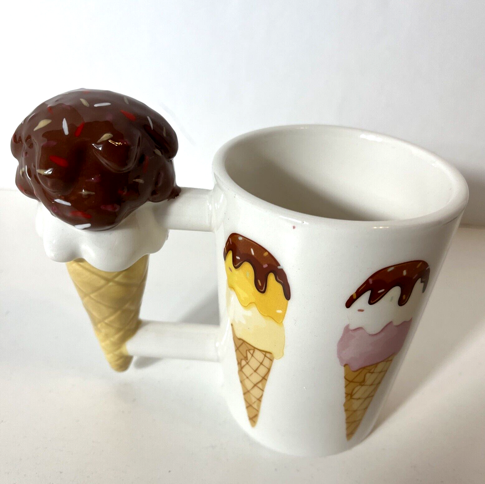 3D Ceramic Ice Cream Cone Scoop Hot Chocolate Coffee Mug  