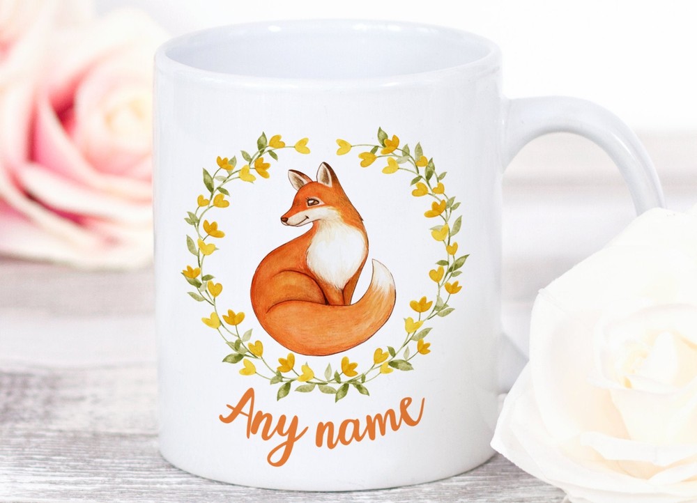 Personalised Floral Fox Mug Fox Coffee Mug Fox Coffee Cup Fox Lover Gifts For