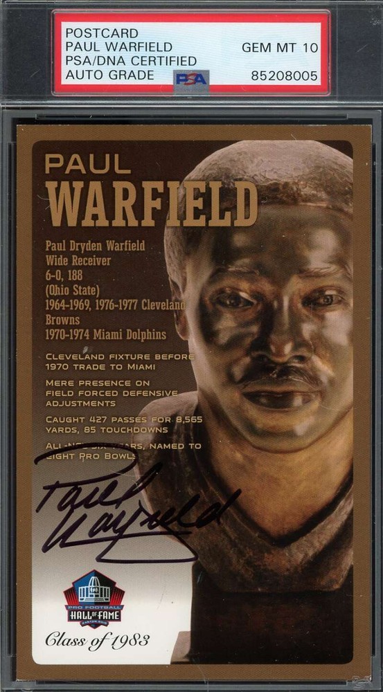 Paul Warfield PSA 10 DNA-Signed HOF Bronze Bust Postcard Limited Edition /150