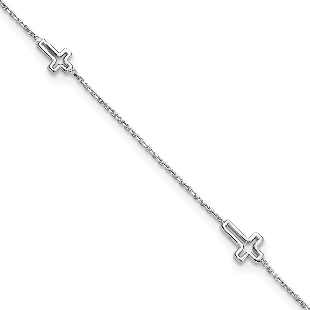 Sterling Silver Rhodium-plated Open Cross Anklet 9