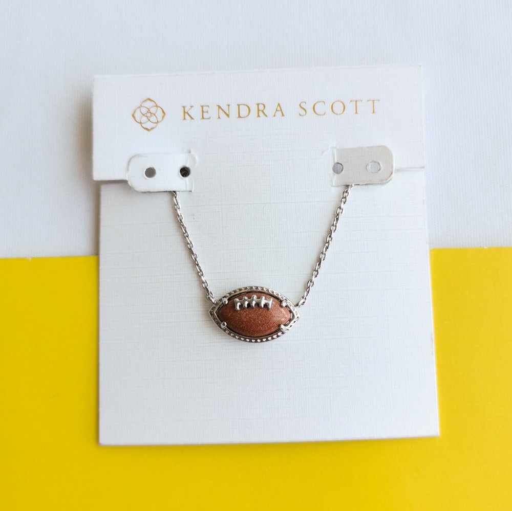 Kendra Scott Silver Orange Goldstone Football Pendant Necklace