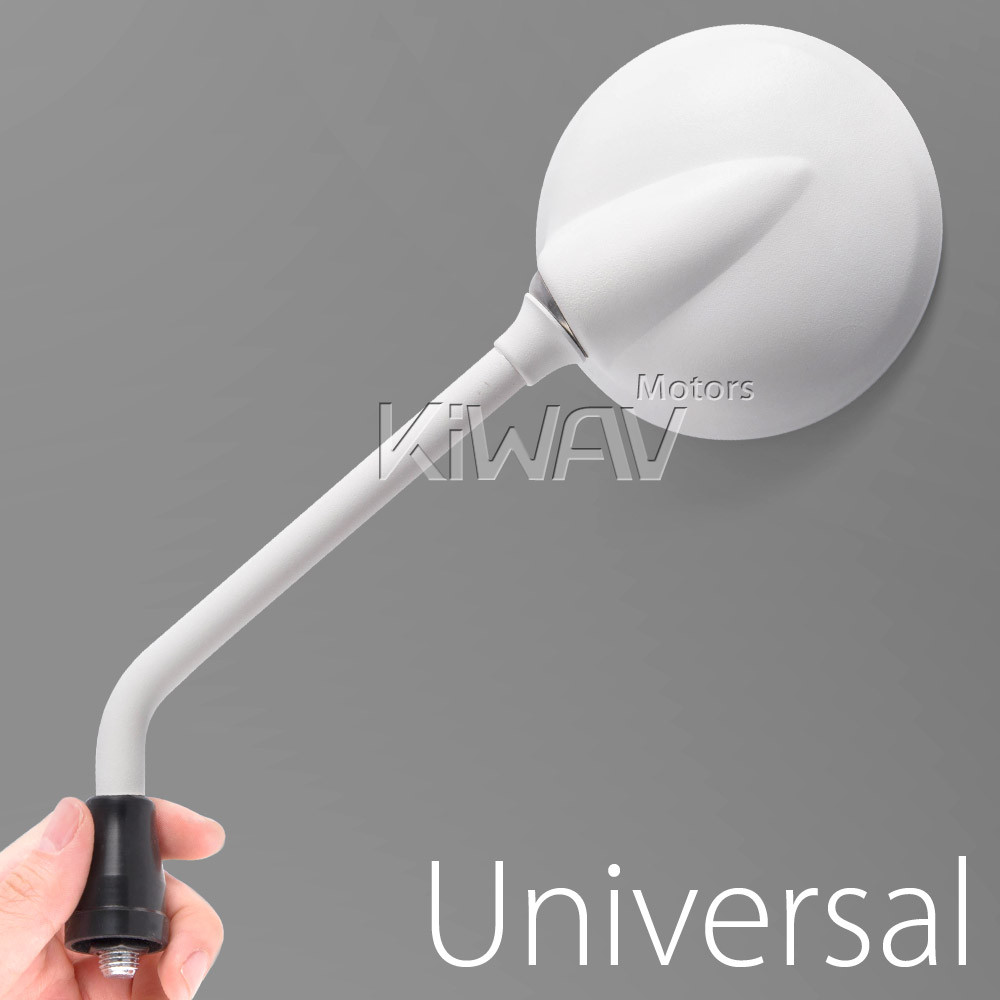 Steel metal round motorcycle mirrors white 10mm 5/16 inch Magazi roundie