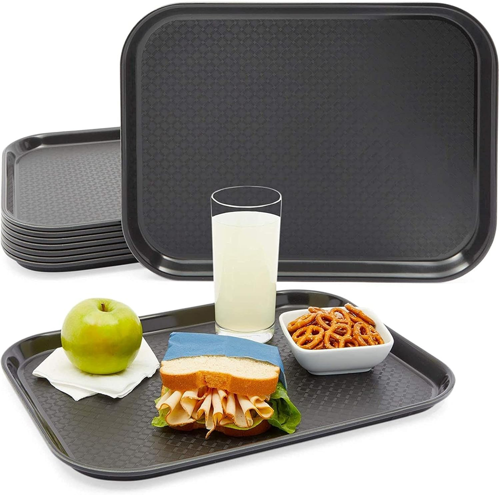 8-Pack Black Nonslip Plastic Serving Trays for School Cafeteria Fast Food Lunch