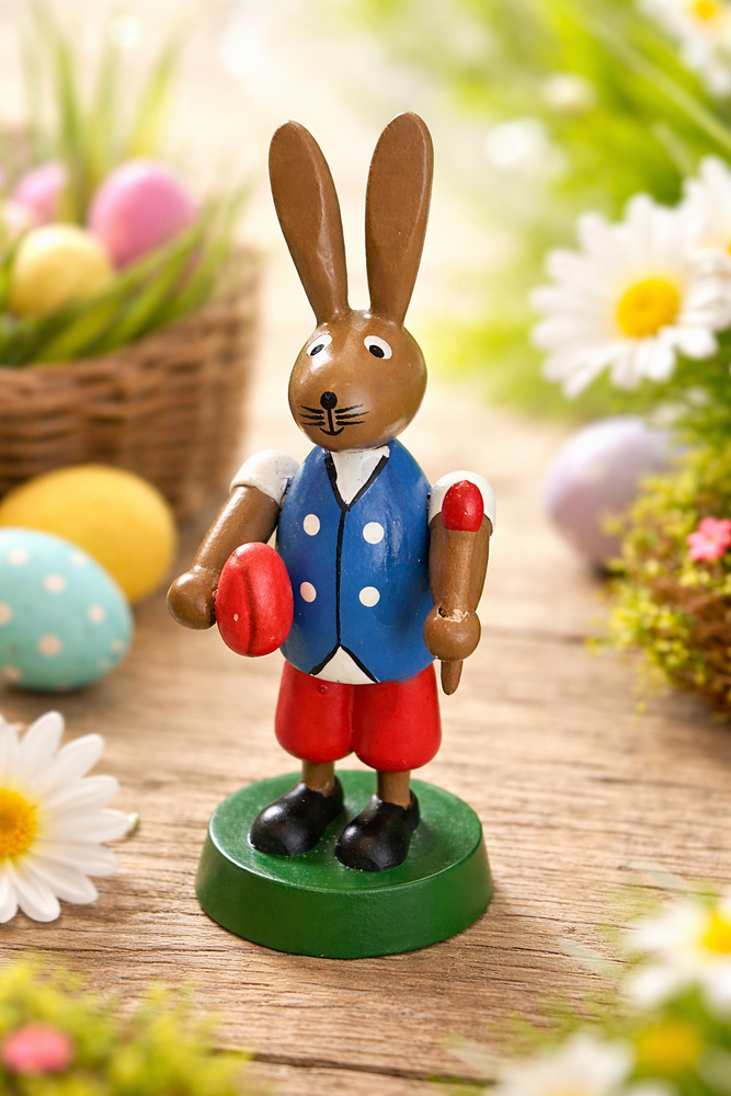 Easter bunny long-eared wooden figure hand painted vintage Easter decoration bunny figure table decoration