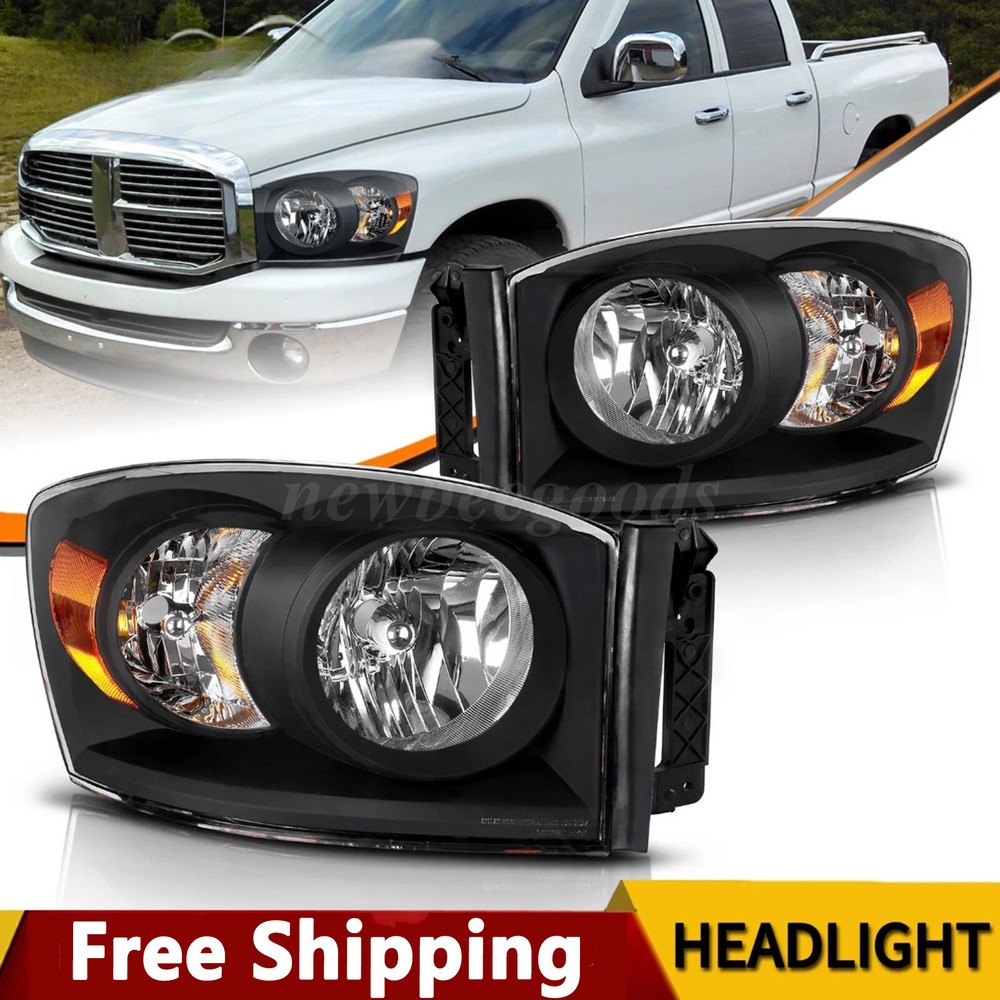 Fit For 2006-2008 Dodge Ram 1500/2006-2009 Ram 2500 3500 Clear Black Headlights