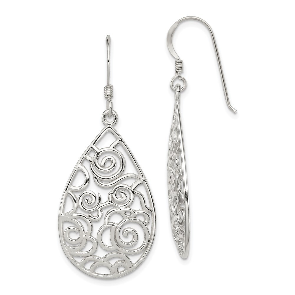 Sterling Silver Polished Fancy Filigree Teardrop Drop & Dangle Earrings 3.75gm