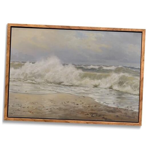 Vintage Framed Seashore Waves Canvas Print - Dynamic Beach 22L