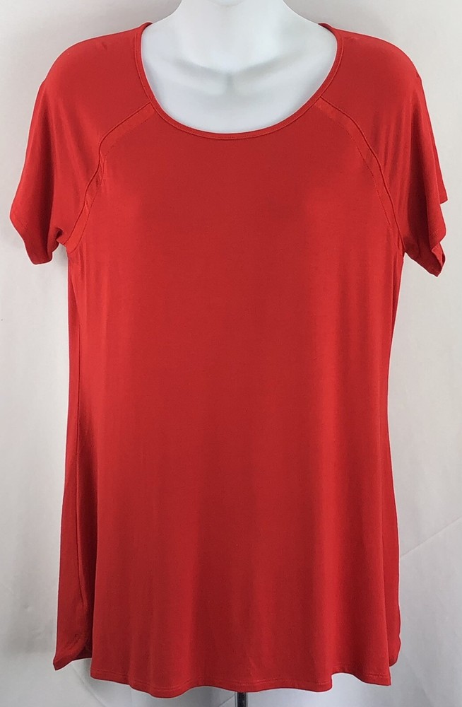 Halston long tee top S red shortsleeve roundneck T-shirt dress stretch modal
