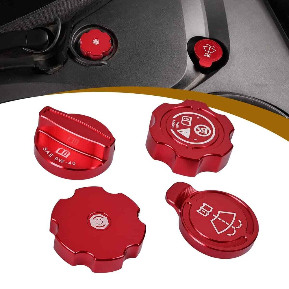 Red Alloy Engine Oil Cap Radiator Water Tank Cap Trim For Corvette C8 2020-2024