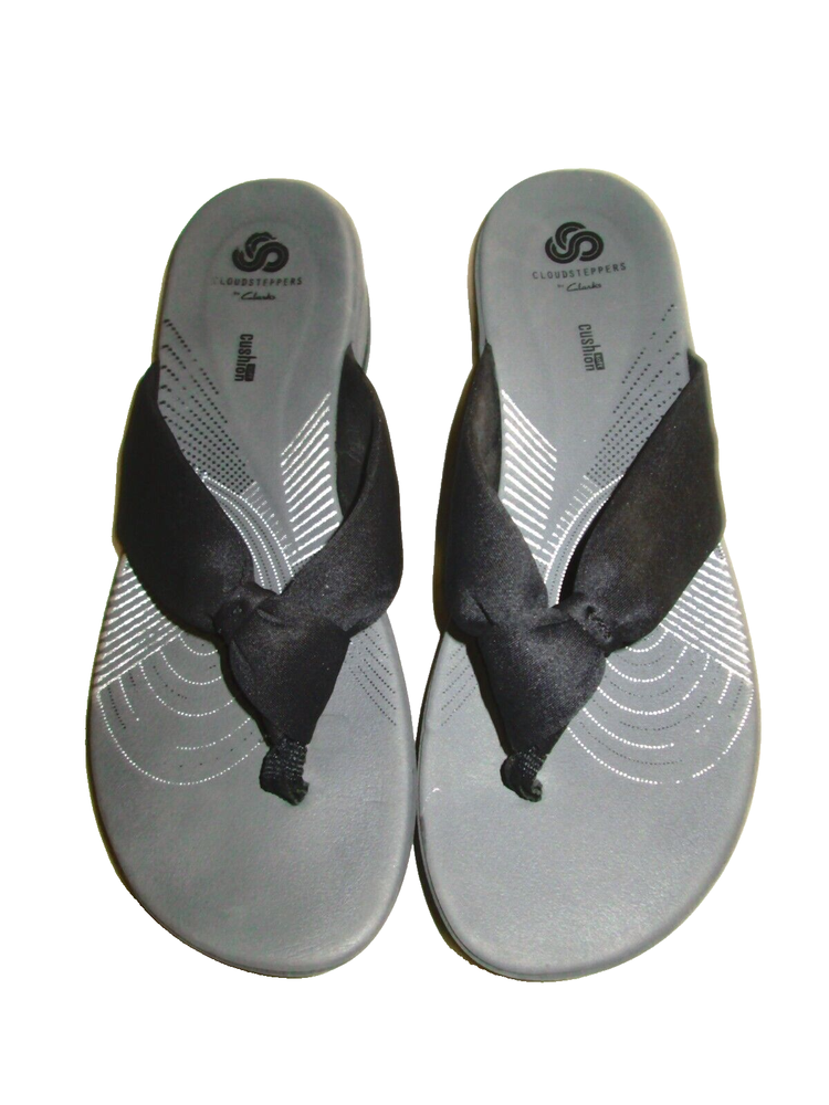 Clarks Cloudsteppers Arla Glison Black Fabric Flip Flops Size 10M B28