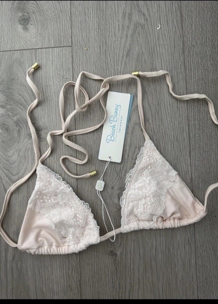 Beach Bunny Pink Lace Trim Bikini Top, Size Medium, Top Only
