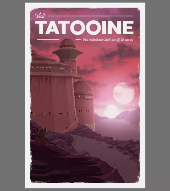 Retro Vintage Tatooine Star Wars Travel Movie Poster