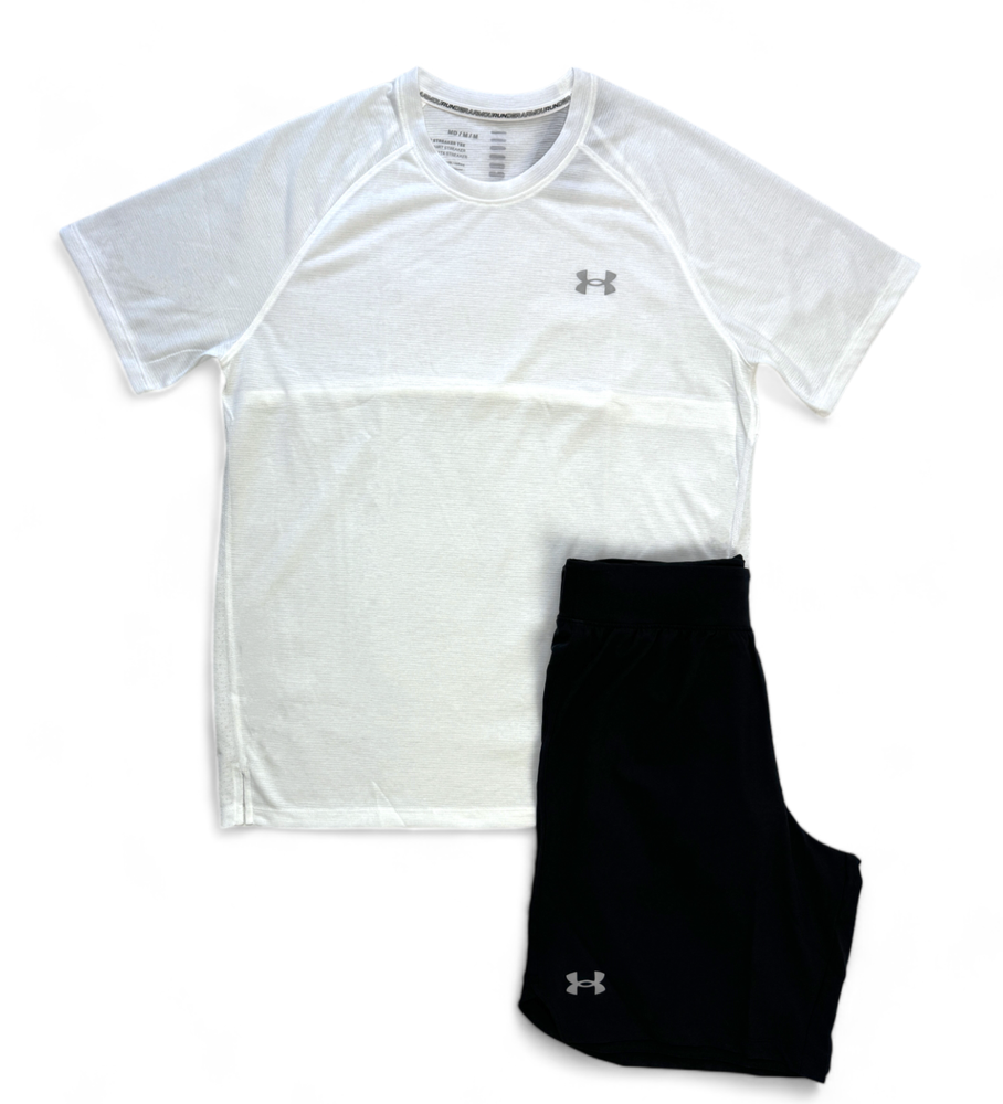 Mens Under Armour White T-Shirt & Black Swim Shorts Set - Size XL