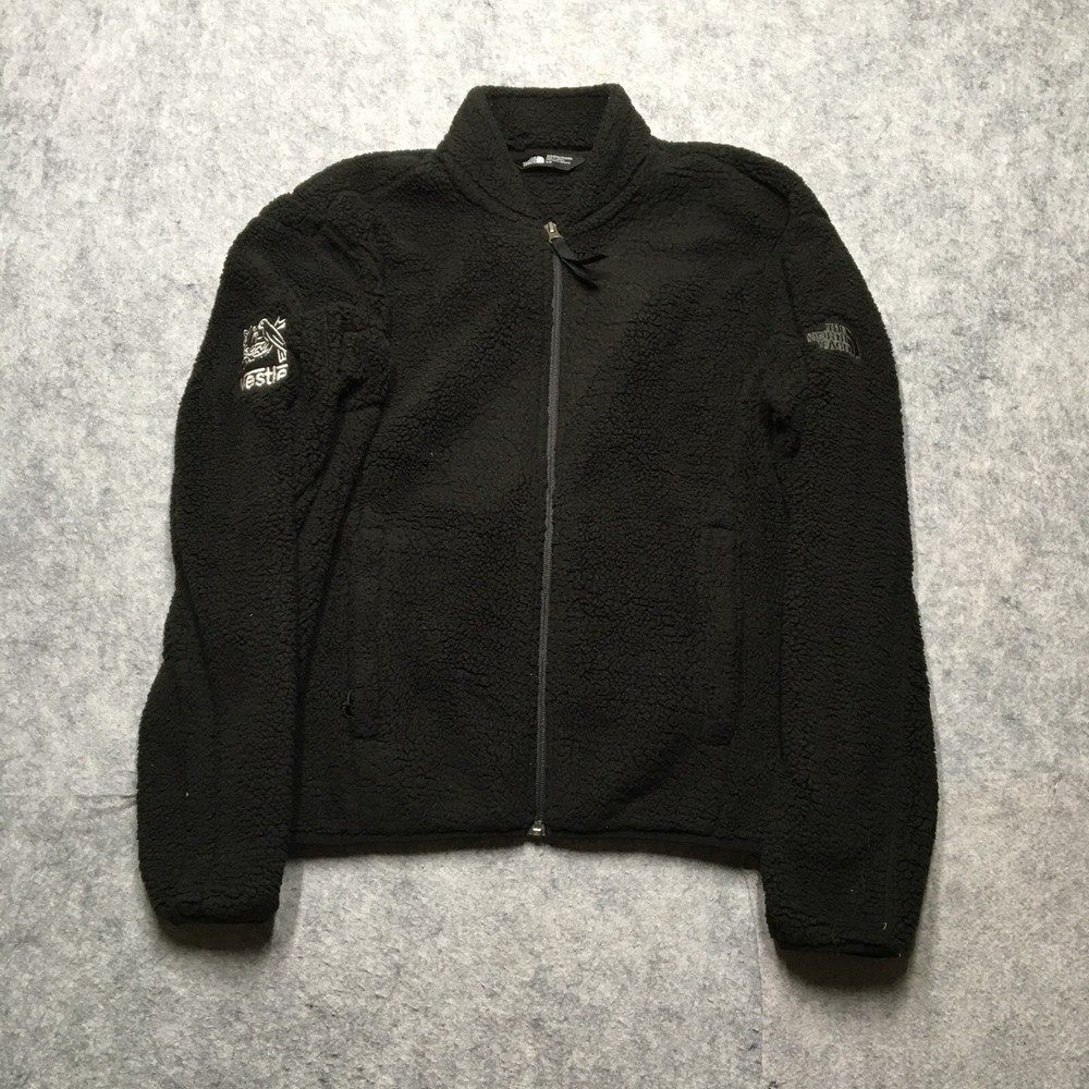 North Face Womens High Loft Fleece Jacket Small S Black Deep Pile Nestle Logo