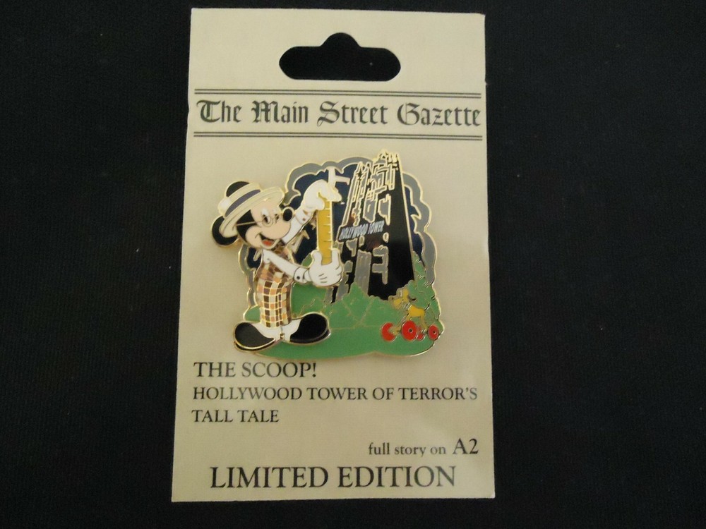 DISNEY WDW MAIN STREET GAZETTE THE SCOOP TOWER OF TERROR PIN ON CARD LE 2000