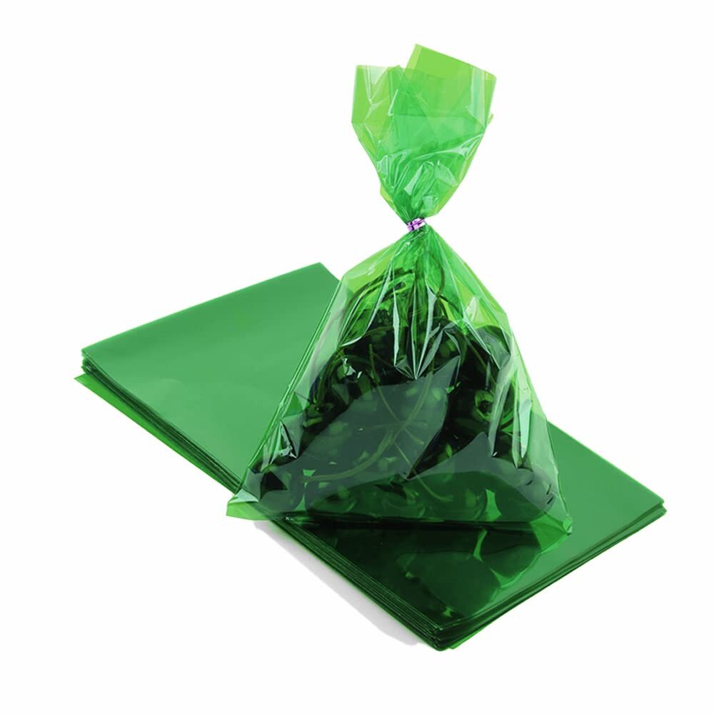 Green Plastic Cellophane Treat Bags for Gifts and Candy