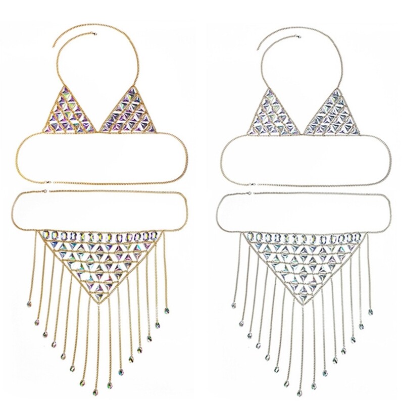 Luxurious Waist Chain Body Underwear Bra Set for Nightclub Enthusiasts