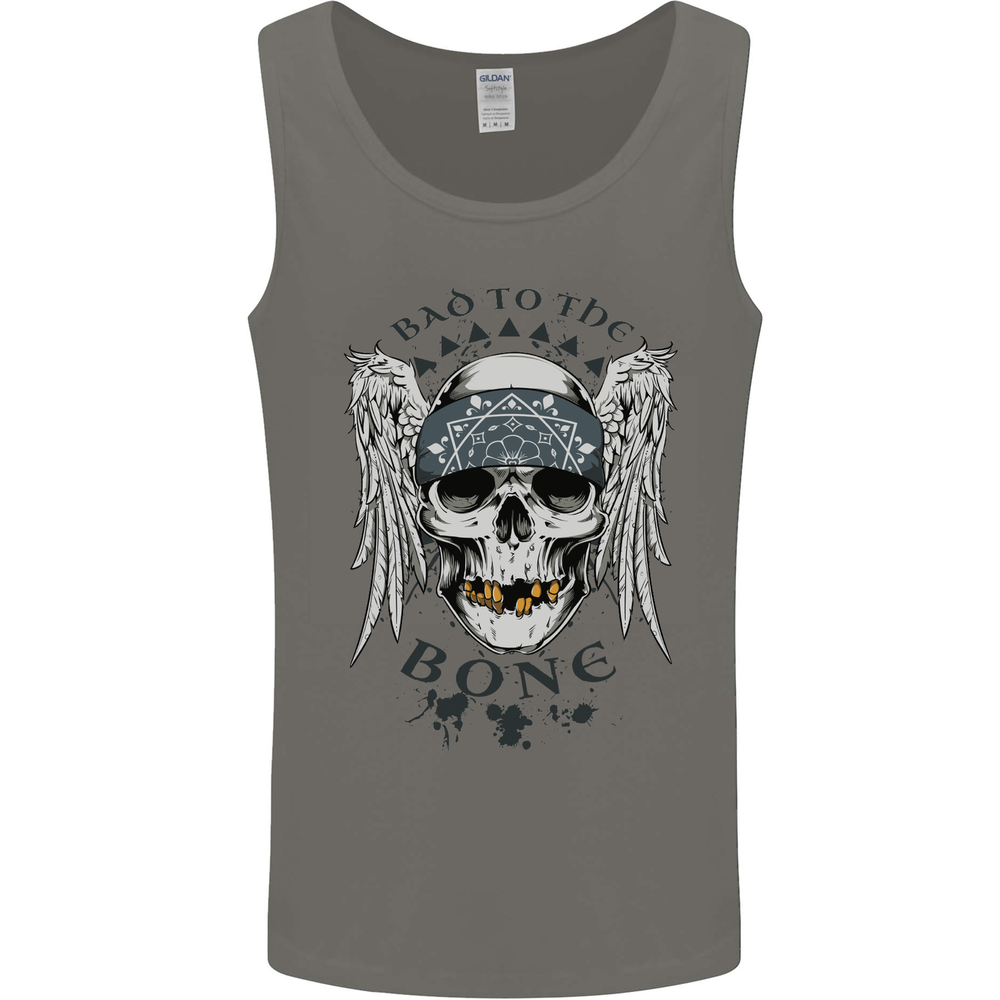Bad to the Bone Biker Skull Angel Motorbike Mens Vest Tank Top