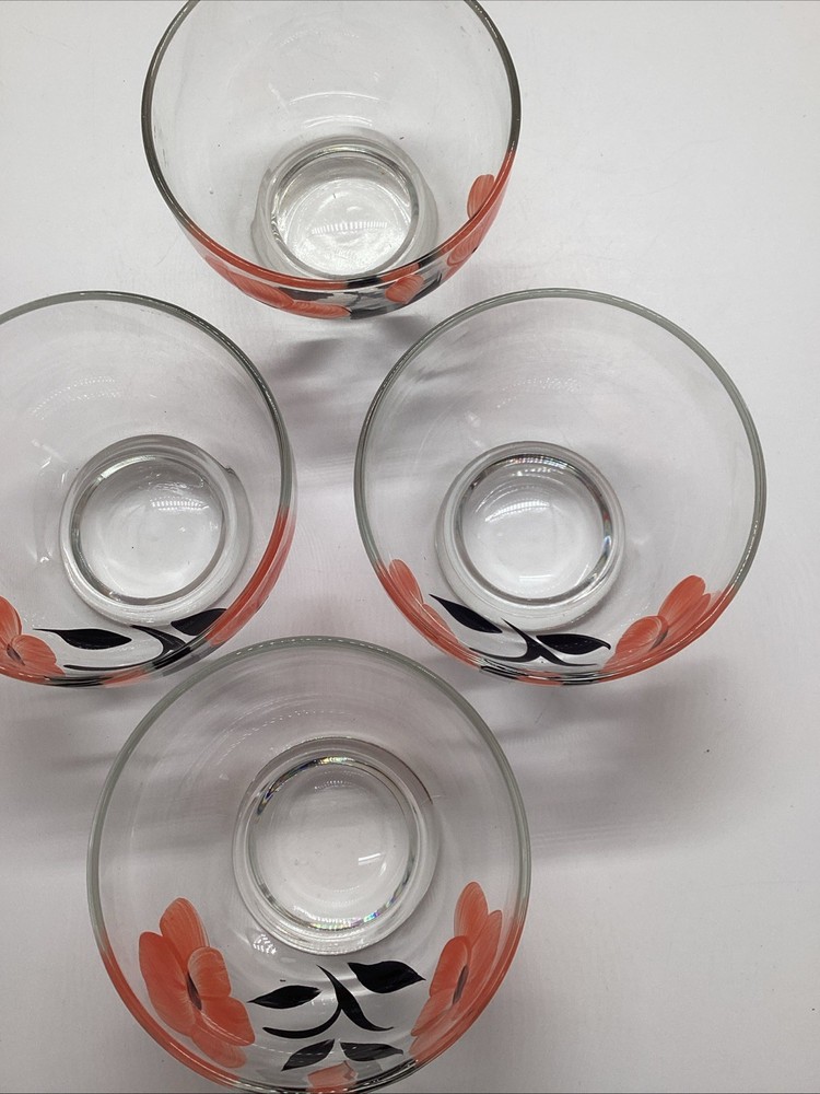 Bartlett Collins Pink and Black Flower Bowl Set of 4 31/2 Wide 21/2 Tall