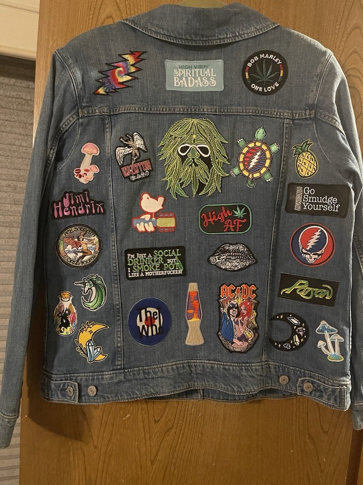 Vintage 1990’s Levi’s Jean Jacket Hippy Style Patched Up Sz. 1X  New & Old Patch