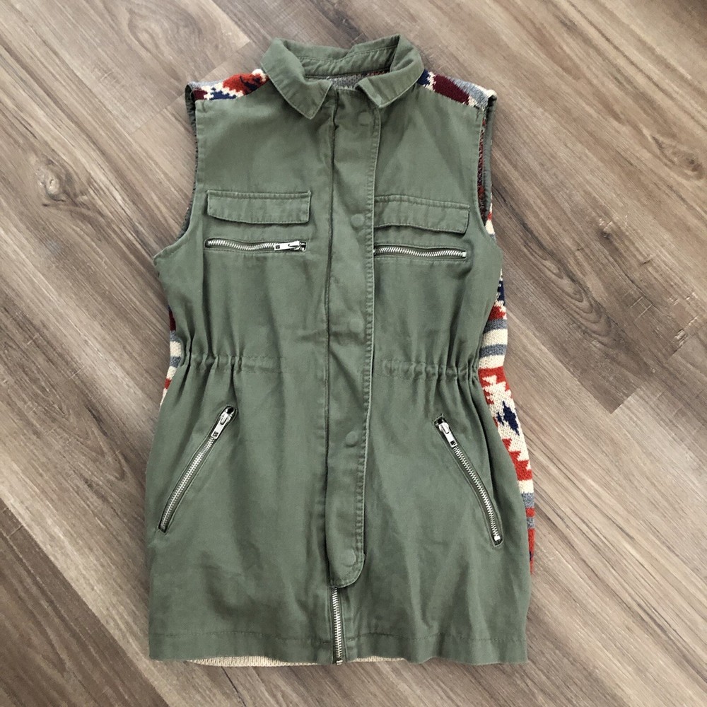 Thread & Supply women’s olive green vest with tribal knit back size XS