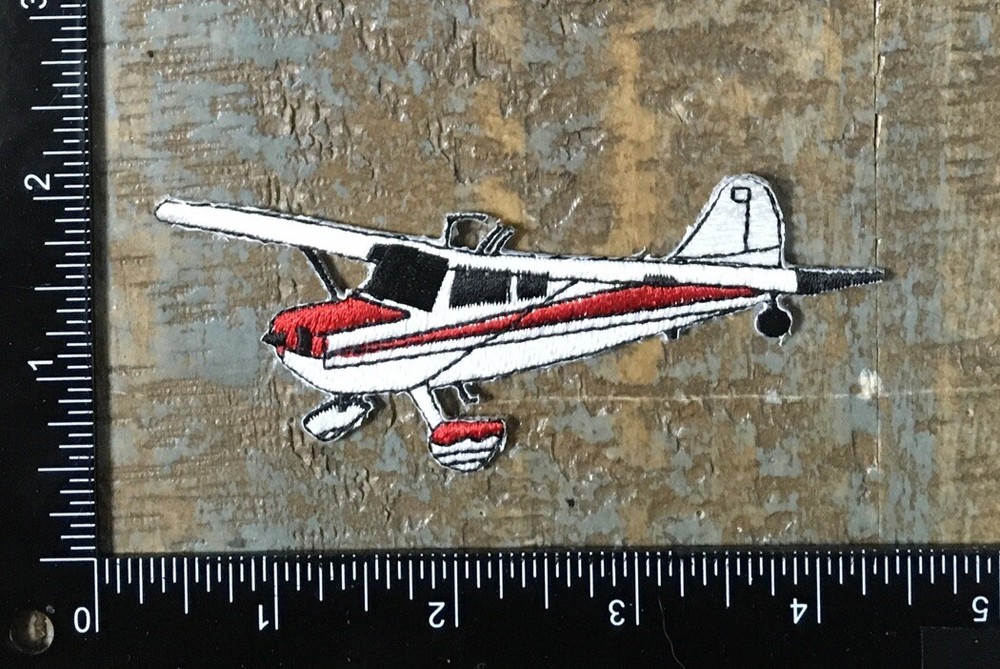 Vintage White Red Airplane Aviation Iron-On Embroidered Patch