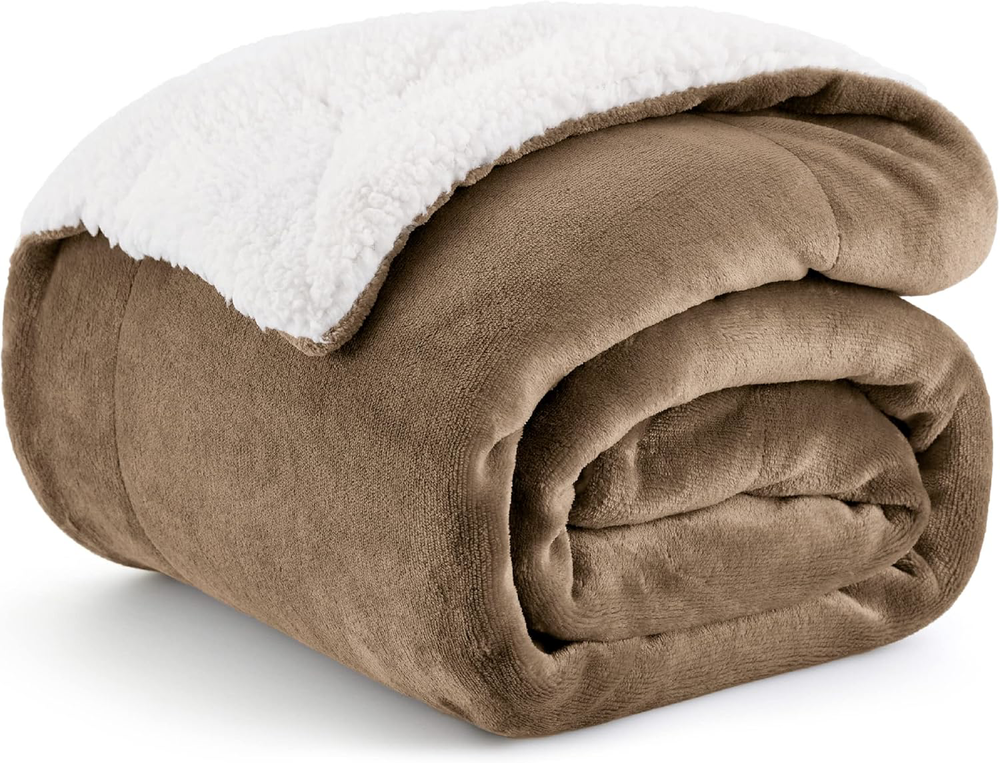 Soft Camel Sherpa Fleece Throw Blanket 50x60 All-Season Cozy Warmth