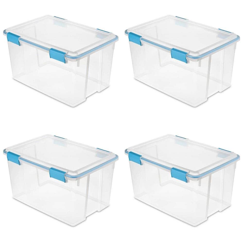 54 Qt Clear Stackable Storage Bin with Gasket Latch Lid - 4-Pack