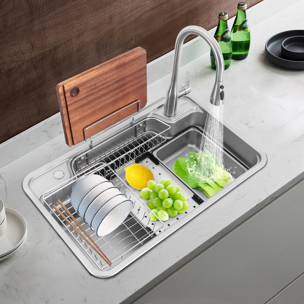 Kitchen Sink Stainless Steel Workstation Sink with Pull Out Faucet 780*480*230mm