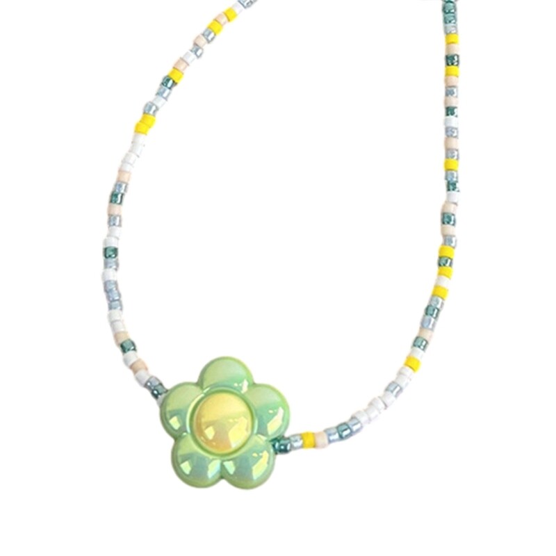 Punk Grunge Flower Bead Clavicle Chain Necklace for Valentines Day Fashion Gift