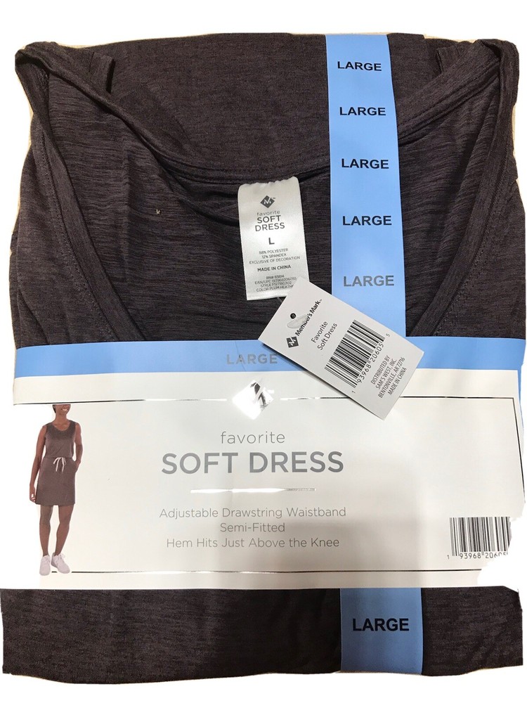 Members Mark Sleeveless Eggplant Drawstring Dress Above Knee Size L New-image
