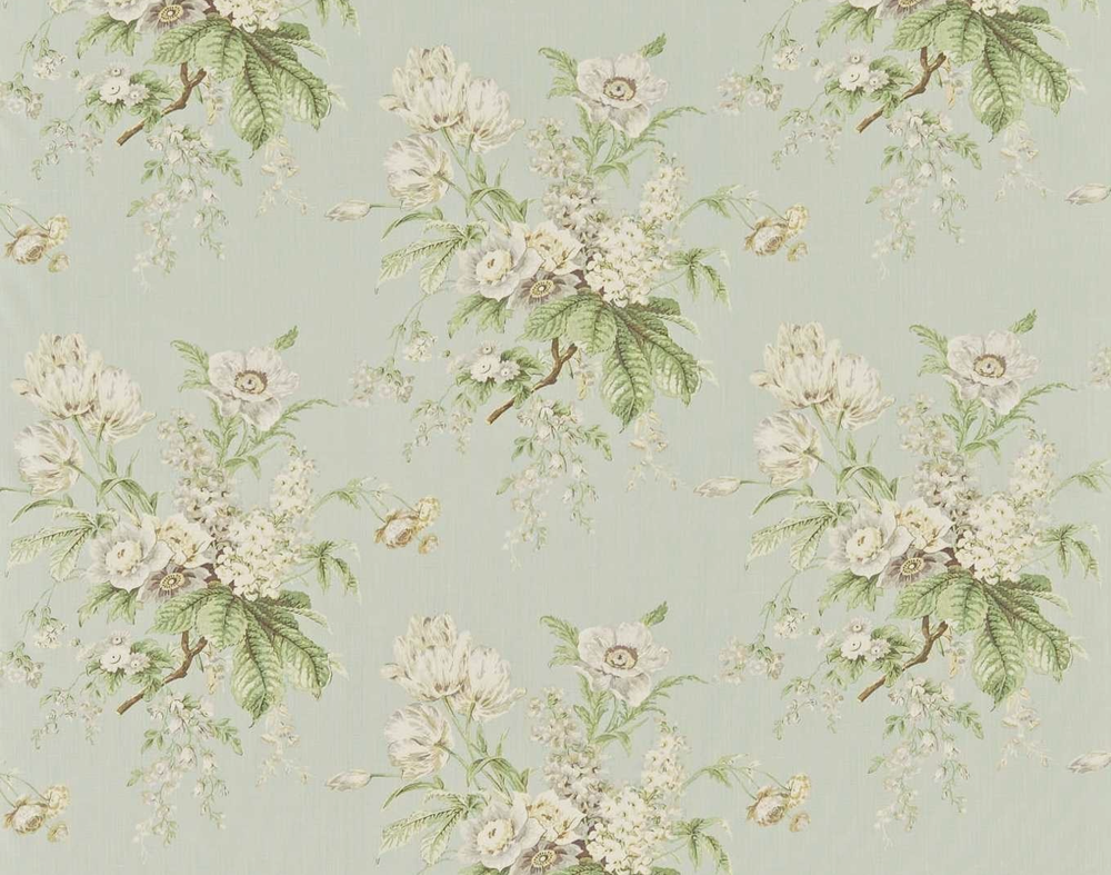 SANDERSON CURTAIN FABRIC DESIGN Tournier 3.9 METRES SILVER/EGGSHELL 100% LINEN