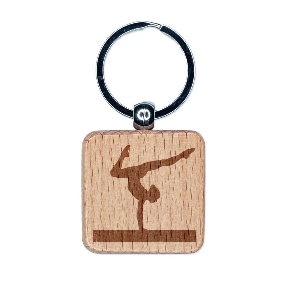 Artistic Gymnastics Balance Beam Engraved Wood Keychain Charm Tag