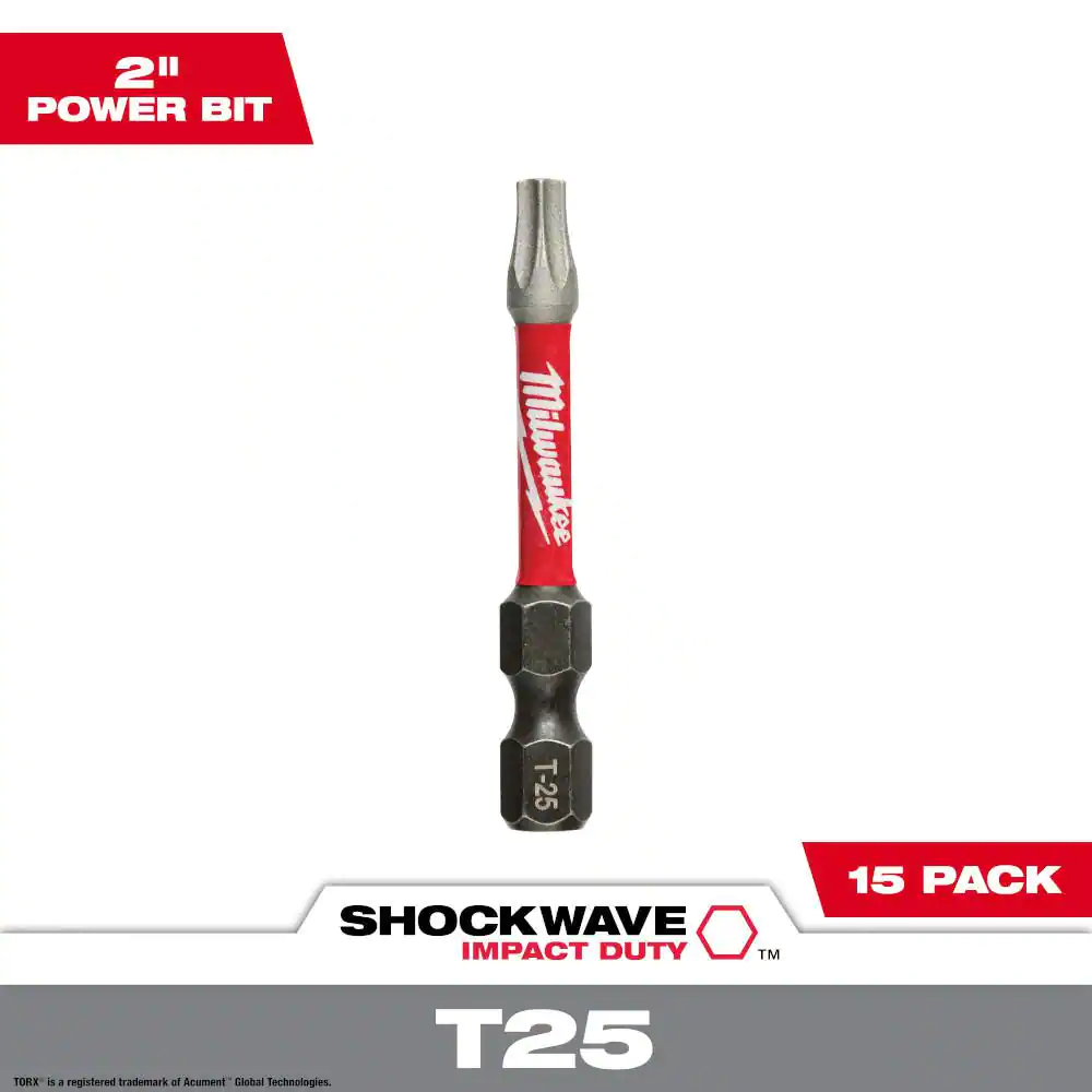 SHOCKWAVE Impact Duty 2 Inch T25 Torx Alloy Steel Screwdriver Bit 15-Pack