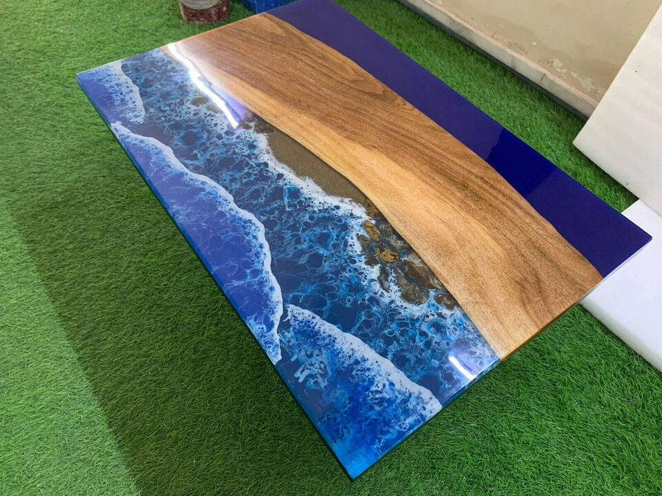 Ocean Epoxy Resin River Table Top Handmade Wooden Art Furniture For Gift Her/Him