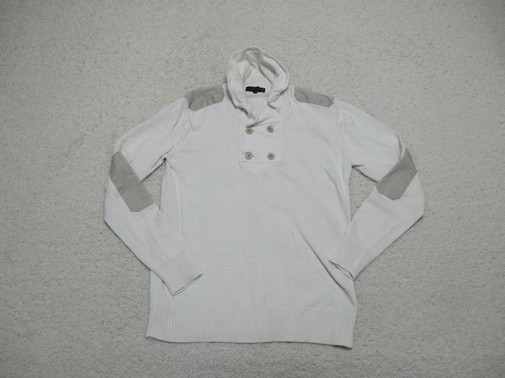 Guess Sweater Extra Large White Pullover Elbow Patch Button Cowl Neck Womens XL