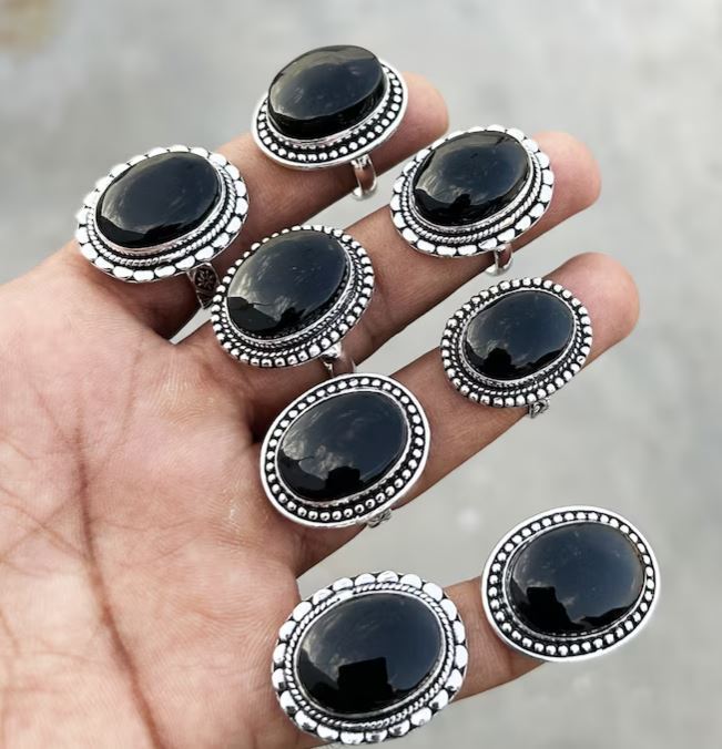 Awesome Natural Black Onyx Gemstone 925 Sterling Silver Plated Fancy Lot Rings