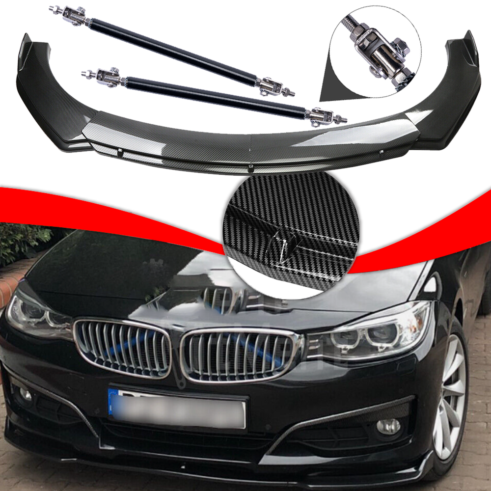 For BMW 330i F30 F35  Carbon Fiber Style Front Bumper Lip /Spoiler /Strut Rods