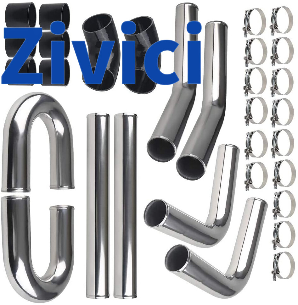 3-Inch Universal Intercooler Turbo Pipe Kit with Black Hose and Clamps