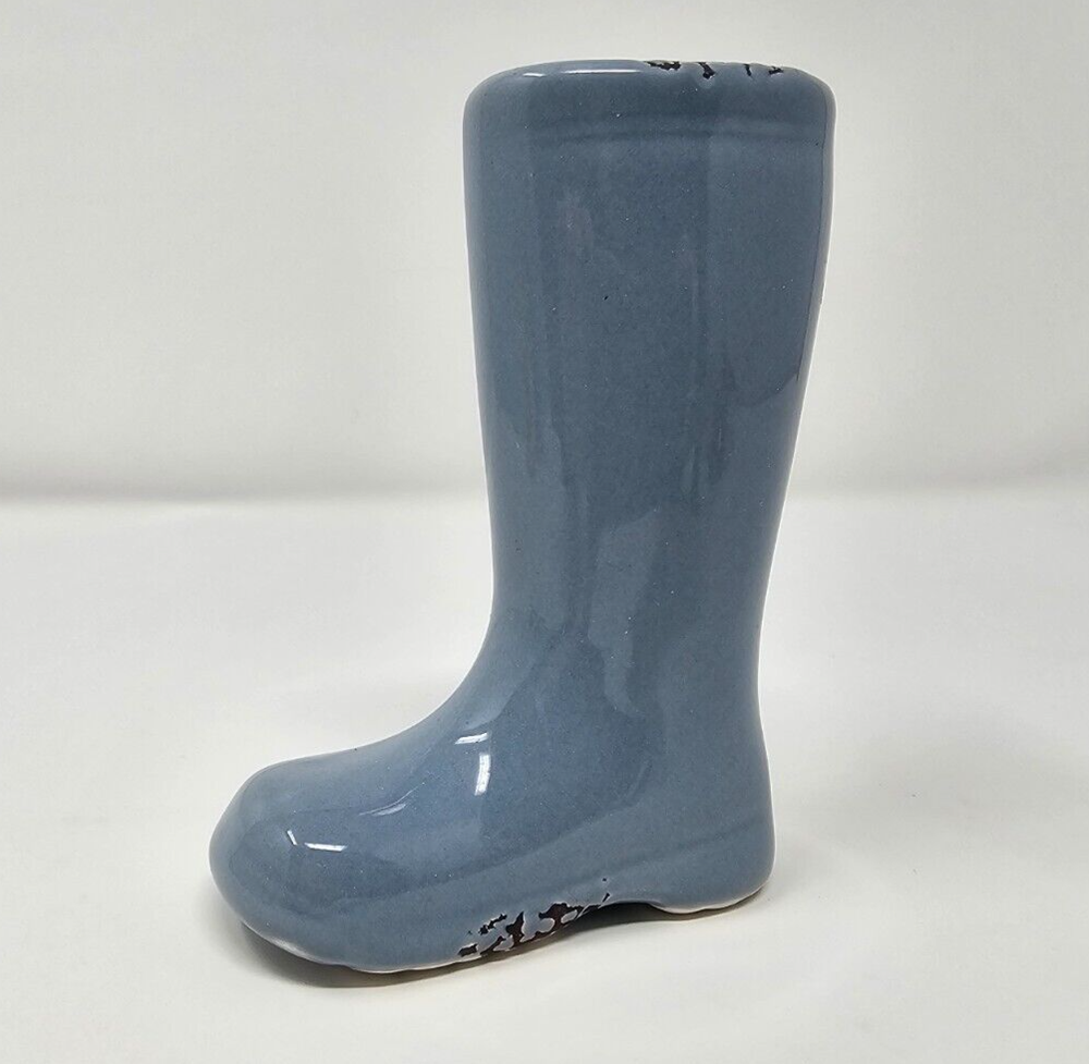 Blue Rustic Ceramic Boot Planter Vase – 4-Inch Farmhouse Decor