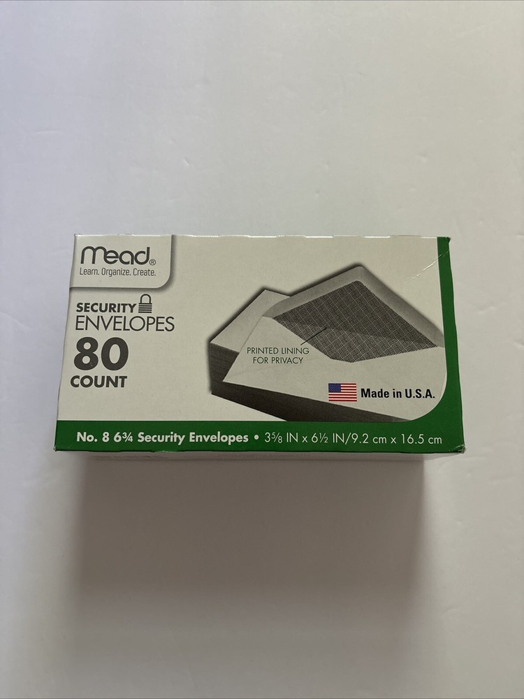 MEAD #75355 3-5/8 x 6-1/2 SECURITY ENVELOPES PRINTED PRIVACY LINING 80 COUNT, #8