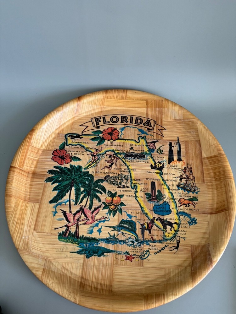 Vintage Florida Souvenir Bamboo Serving Tray 13