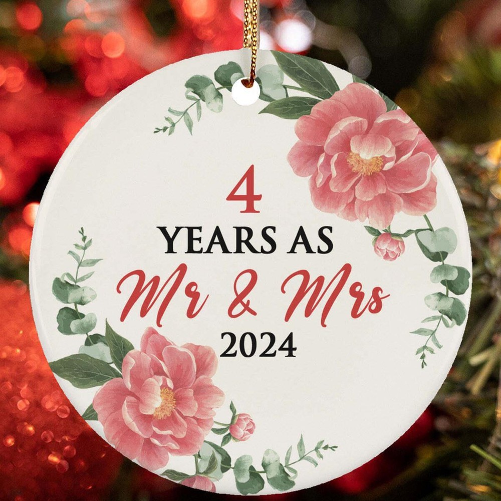 4 Years As Mr   Mrs Ornament 4th Weeding Anniversary Christmas Gift Tree Decor
