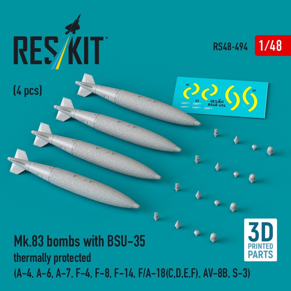 Mk.83 bombs with BSU-35 thermally protected (4 pcs) Scale 1:48 ResKit RS48-0494